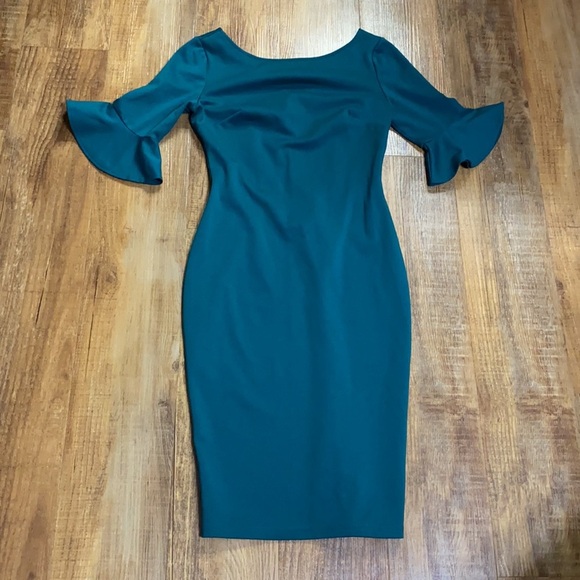 Vfemage jade green scoop neck bell sleeve dress size medium - Picture 2 of 5